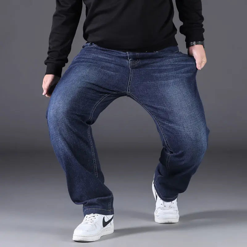 Plus Size Men's Jeans 10XL(160kg) Straight Leg Stretch Denim Pants For 160KG Heavyweight Blue/Black Big & Tall Casual Trousers - Matrix Studios