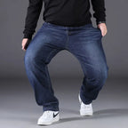 Plus Size Men's Jeans 10XL(160kg) Straight Leg Stretch Denim Pants For 160KG Heavyweight Blue/Black Big & Tall Casual Trousers - Matrix Studios