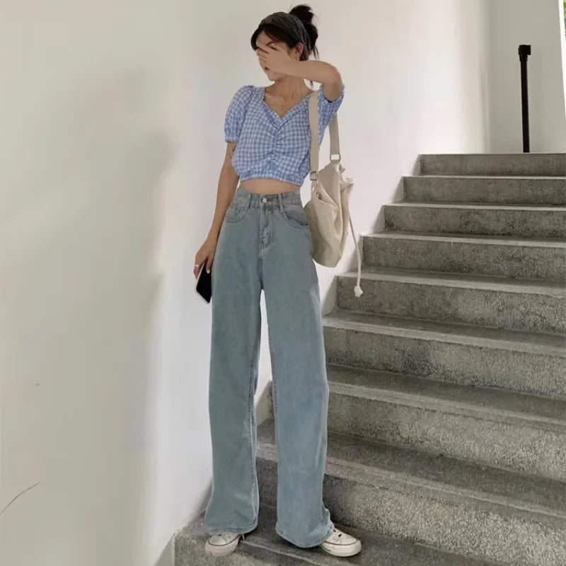 Autumn Spring Jeans Women Denim Pants Vintage Straight Trousers Fashion Female White Black Solid Loose Casual Wide Leg Pants - Matrix-studios.com