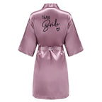 Wedding Party Team Bride Robe With Black Letters Kimono Satin Pajamas Bridesmaid Bathrobe SP003 - Matrix-studios.com
