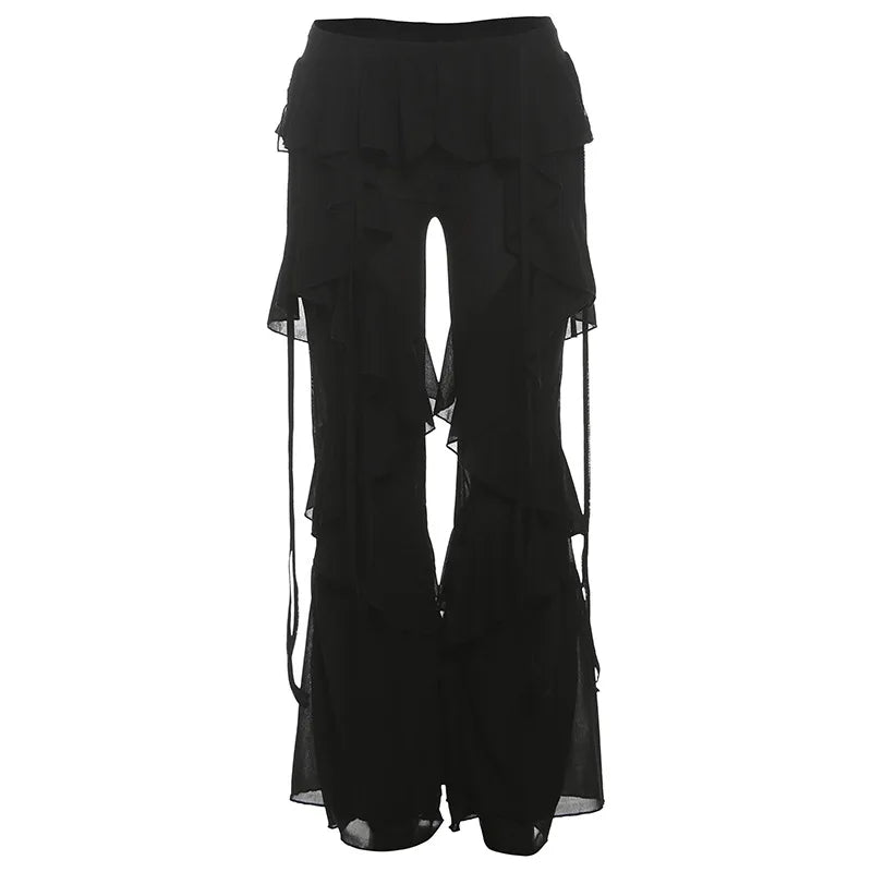 Cover-ups Ruffle Pants Summer Women Beach Wear White Cotton Tunic Mesh Pants Sarong Wrap Skirt Swimsuit Cover Up - Matrix Studios