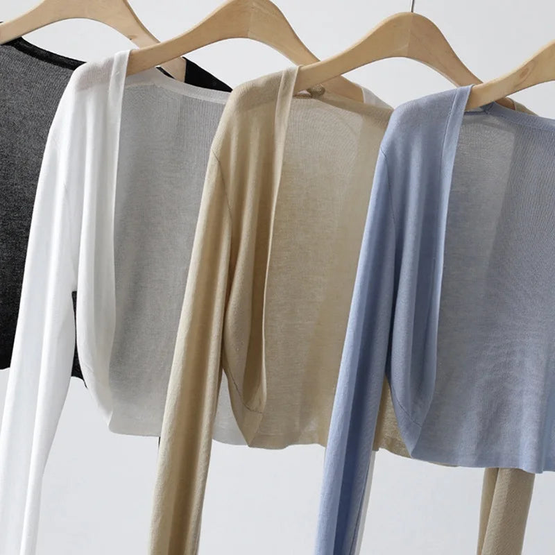 Ice Silk Knitted Cardigan Jacket Women Summer Shawl Sunscreen Outer Layer Thin Vest Air Conditioning Shirt Short Coat - Matrix Studios