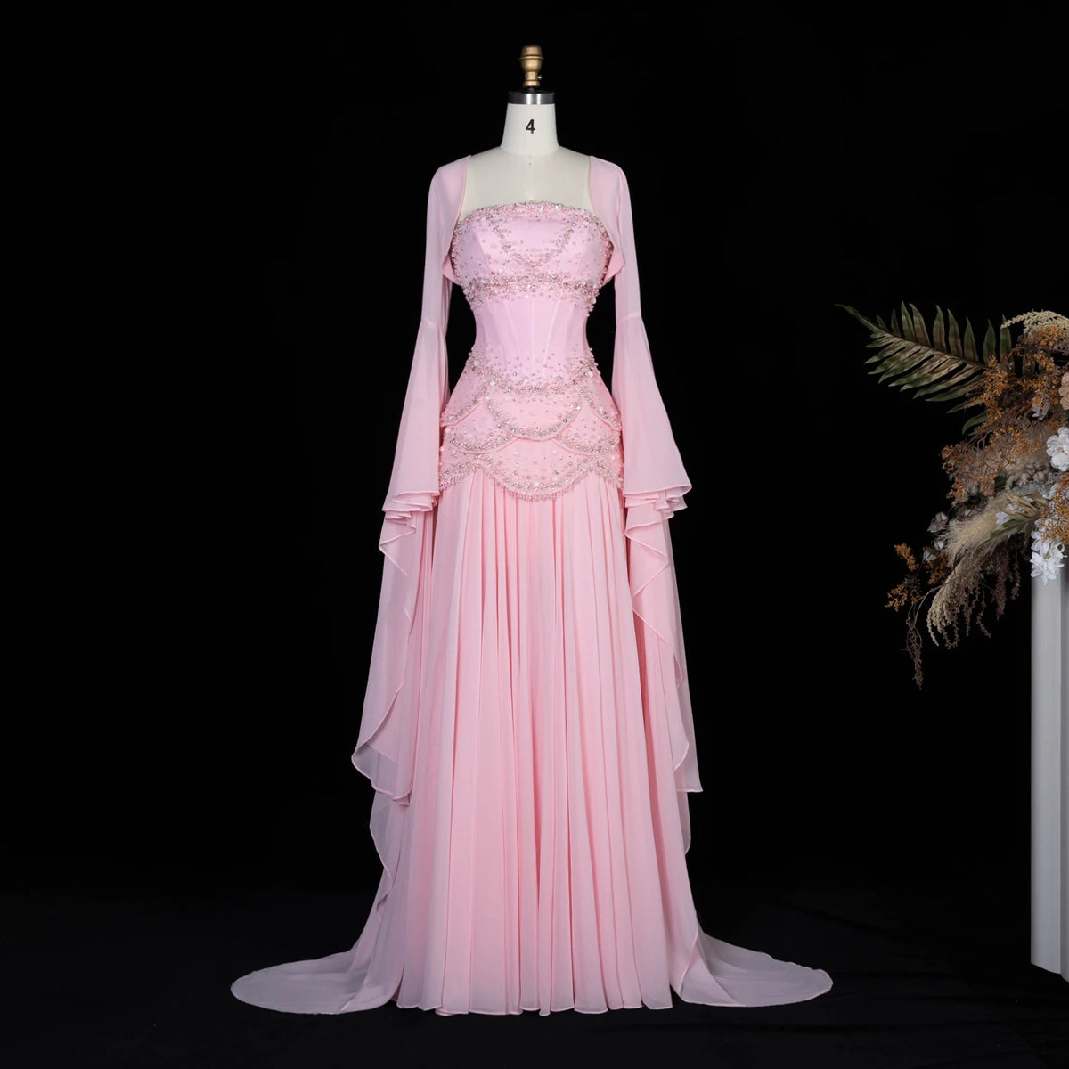 Sharon Said Elegant White and Yellow Chiffon Corset Celebrity Evening Dress with Jacket Flare Sleeves Luxury  SS286 SSCustomize - Matrix Studios