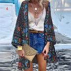 WeHello 2023 Summer Bohemian Casual Cloak Cardigan for Swimsuit woman Beach Swimwear Tops Long Sleeved Shawl Chiffon Shirt - Matrix Studios