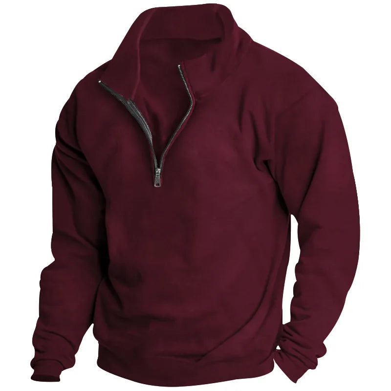 Autumn and winter new men's fleece sweatshirt stand-up collar half zipper long sleeve cross-border European trend men's top - Matrix Studios