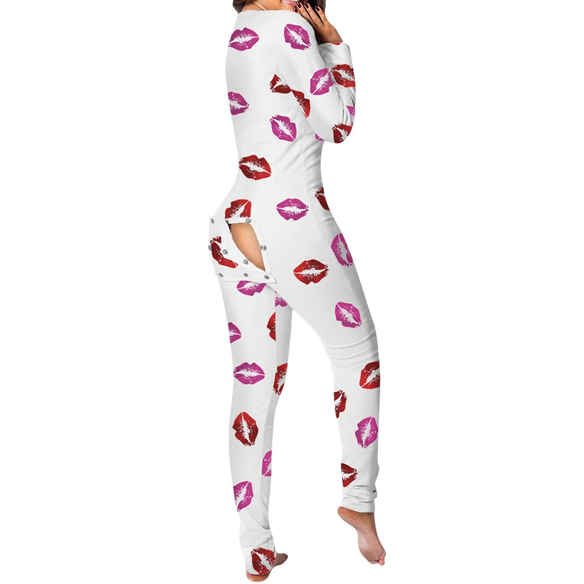 Women Buttoned Flap Jumpsuits Sleepwear Cow Printed Long Sleeve V Neck Bodycon Romper Spring Fall Loungewear - Matrix Studios