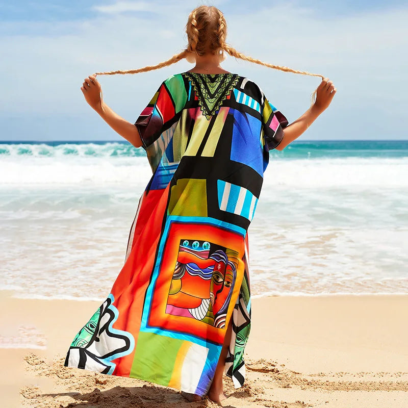 Plus Size Swimsuit Kaftans Beach Cover Ups Colorful Outfits Dress Bathing Suit for Women Vacation Outfits - Matrix Studios