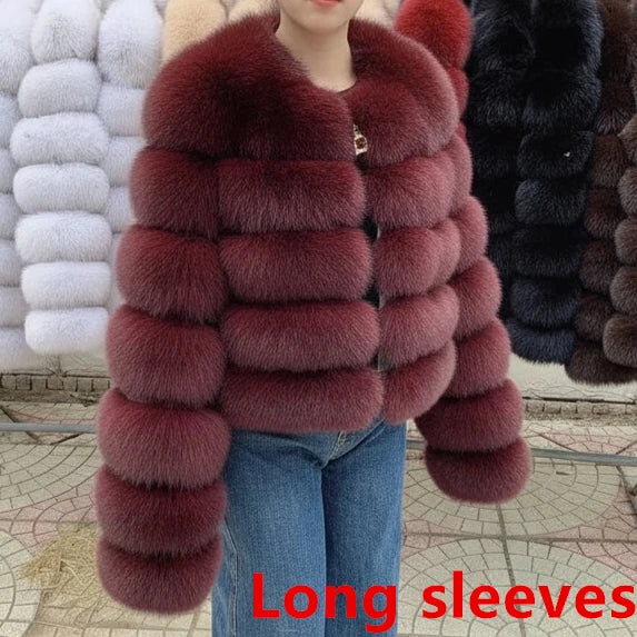 QUEENTINA Fox Fur Coat Long Sleeves Real Winter Women'S Brown 2025 Leather And Skin Clothing Natural New In Coats & Jackets - Matrix Studios