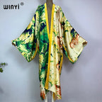 WINYI Kimono Africa Summer Boho Print Bikini Cover-up Elegant Fashion Cardigan Sexy Holiday Long Sleeve Silk Feeling Maxi Dress - Matrix Studios