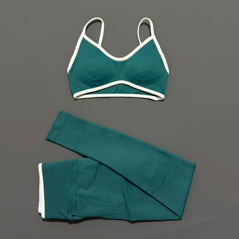 2Pcs HISTELLO Women's Seamless Yoga Fitness Set Ignite Sculpt Scrunch Leggings Strappy Halter Bra Gym Sports Fitness Outfit - Matrix-studios.com
