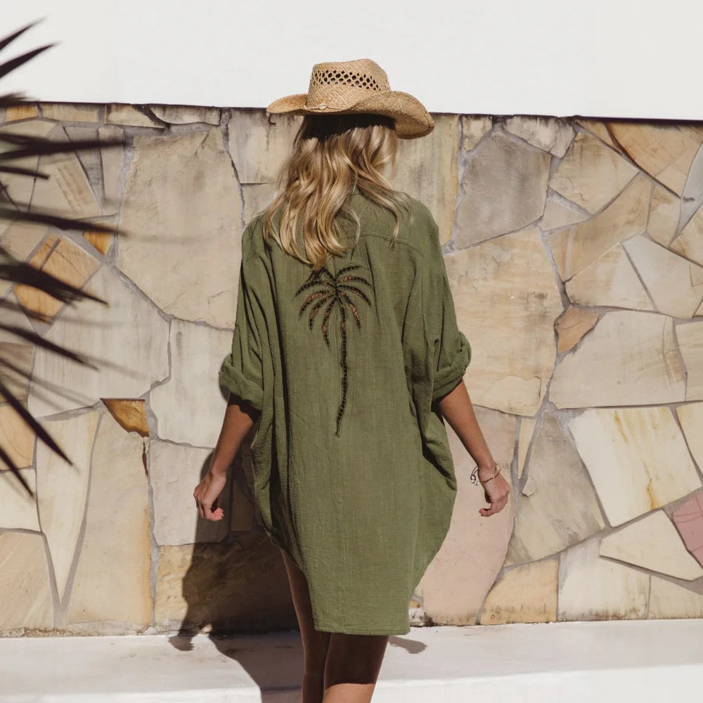 Beach Capes Swimsuit Dress Short 2026 Pareo Playa Bath Exits Bathing Suit Cover Ups New V Neck Boho Holiday Tunics With Sleeve - Matrix Studios