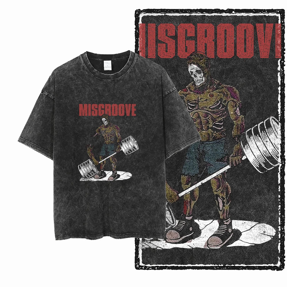 YG BODY BUILDING Printed Cotton Acid Washed Graphic Unisex T Shirt Cool CROSSFIT Streetwear Men Tshirts Big Size Tee for Men - Matrix Studios