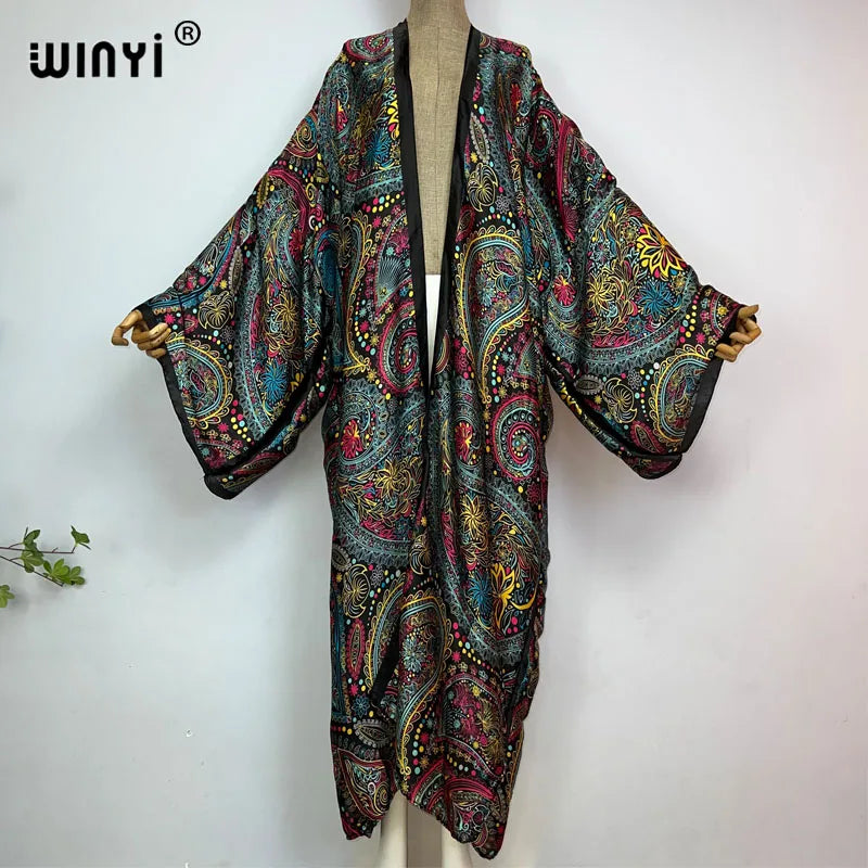 WINYI Summer New Fashion Print Women Cardigan Loose Long Dress Elegant Party Boho Maxi Beach Holiday Cover Up Kimonos Kaftan - Matrix Studios