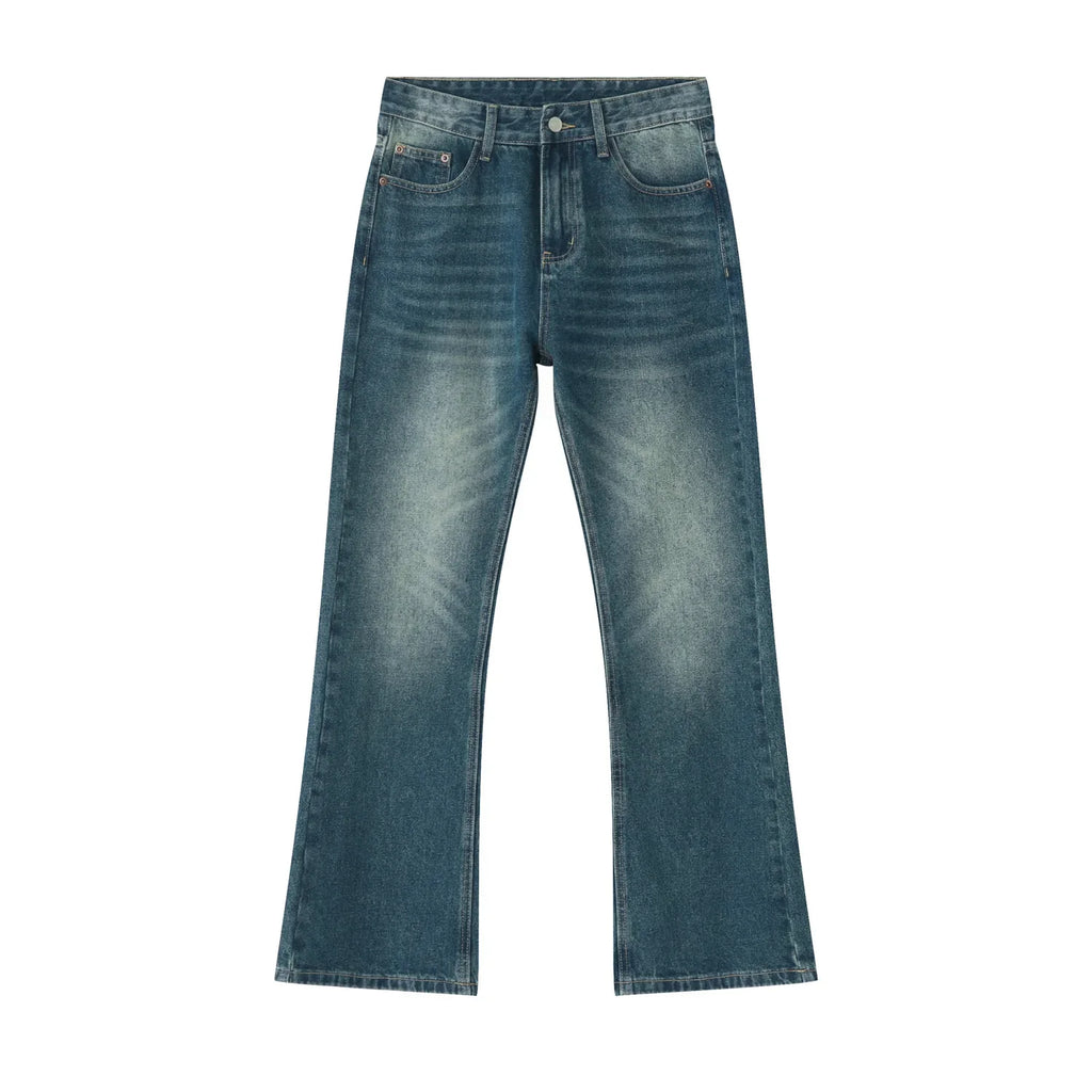 Men High Street Hip Hop Casual Small Flare Denim Jeans Pant Male Japan Korea Style Streetwear Vintage Denim Trousers Pant - Matrix Studios