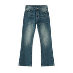 Men High Street Hip Hop Casual Small Flare Denim Jeans Pant Male Japan Korea Style Streetwear Vintage Denim Trousers Pant - Matrix Studios