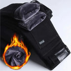 2025 New Winter Men Black Straight Stretch Denim Thick Velvet Pants Warm Jeans Casual Fleece Line Trousers Male Plus Size - Matrix Studios