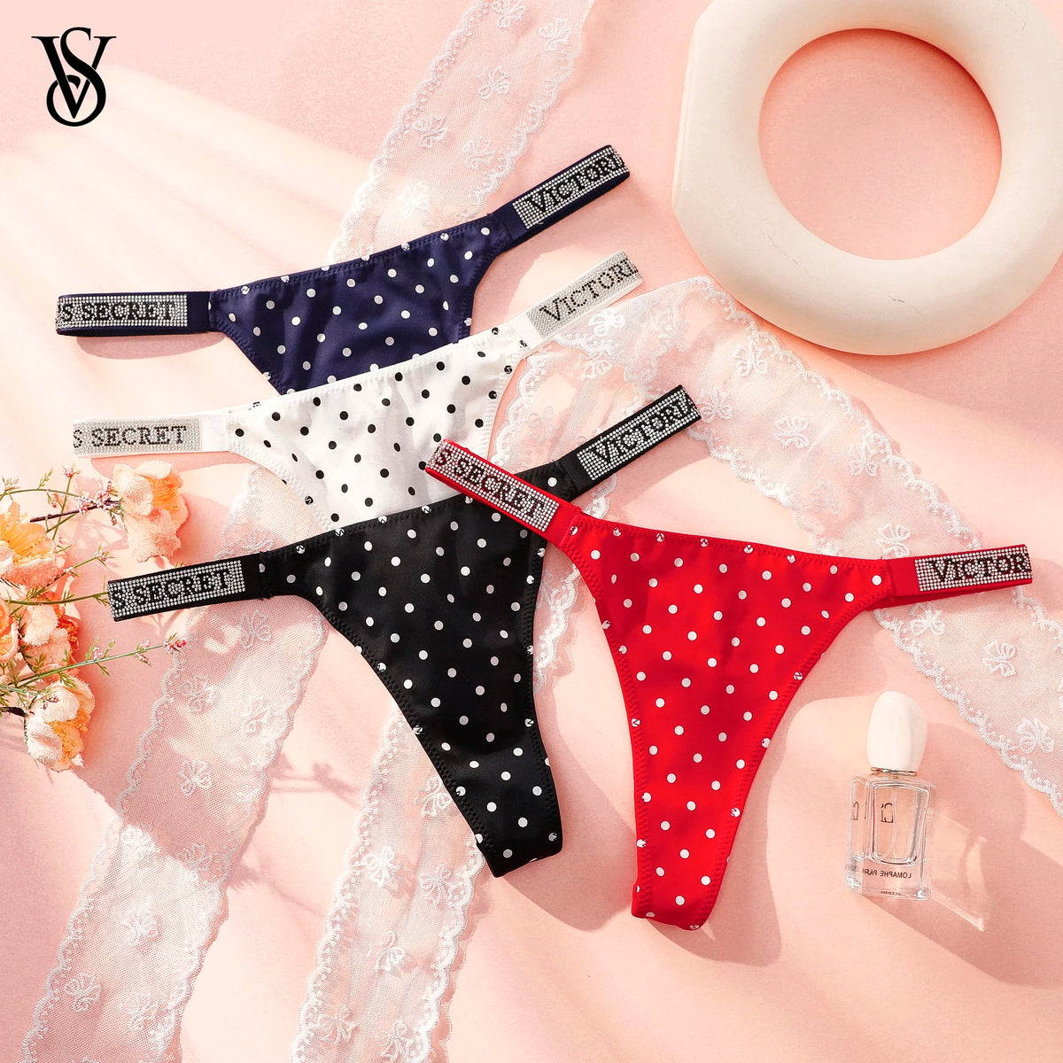 VS Panties Set Breathable Cotton Hipster Underwear Thong Hipster Seamless Victoria Secret Women Polka Dot Lace Bikini Cheeky - Matrix-studios.com