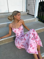 Printed Floral Spaghetti Dresses For Women Fashion Sexy Club Y2K Sleeveless Slash Neck Skinny Long Vestidos Robes Female Bodycon - Matrix-studios.com
