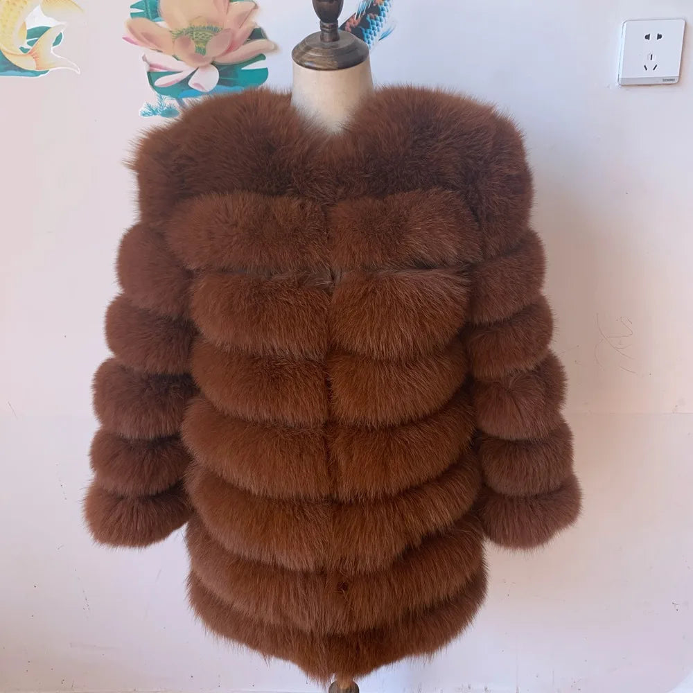 70CM 4in1 New Fast Shipping New Fashion Women Fashion Real Natural Fox Fur Long Coat Jacket for Winter Warm Over Coat - Matrix Studios