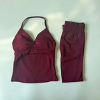 2 Pieces Set Yoga Leggings Set Women Backless Tank Tops High Waist Scrunch Gym Suit Fitness Clothes Outfit Yoga Set - Matrix-studios.com