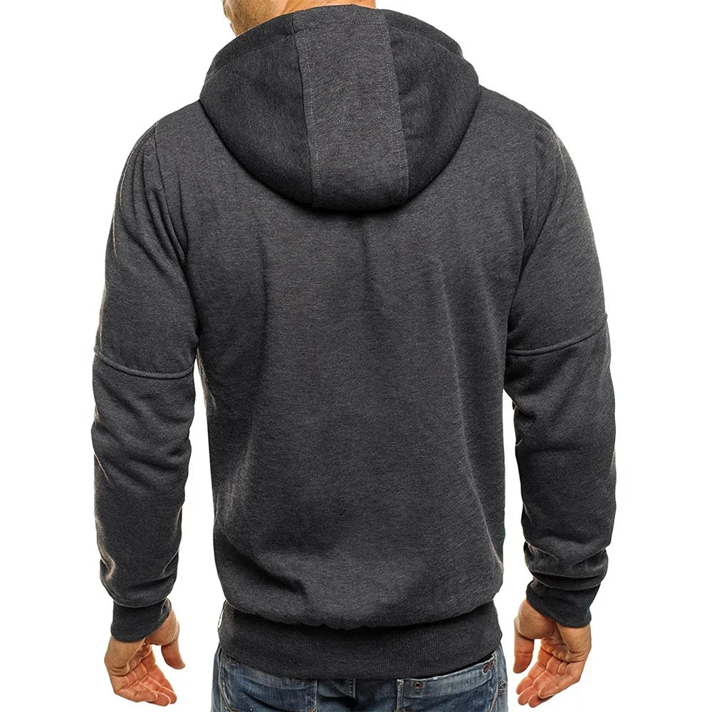 Solid color men's hooded jacket Casual long-sleeved hoodie Zipper Gym sports hoodie Spring Fall - Matrix Studios