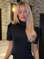 New Satin Lace Edge Top Short Sets For Women High Neck Padded Shoulder Blouse Low Waist Shorts 2026 Lady Spring Summer Outfits - Matrix-studios.com