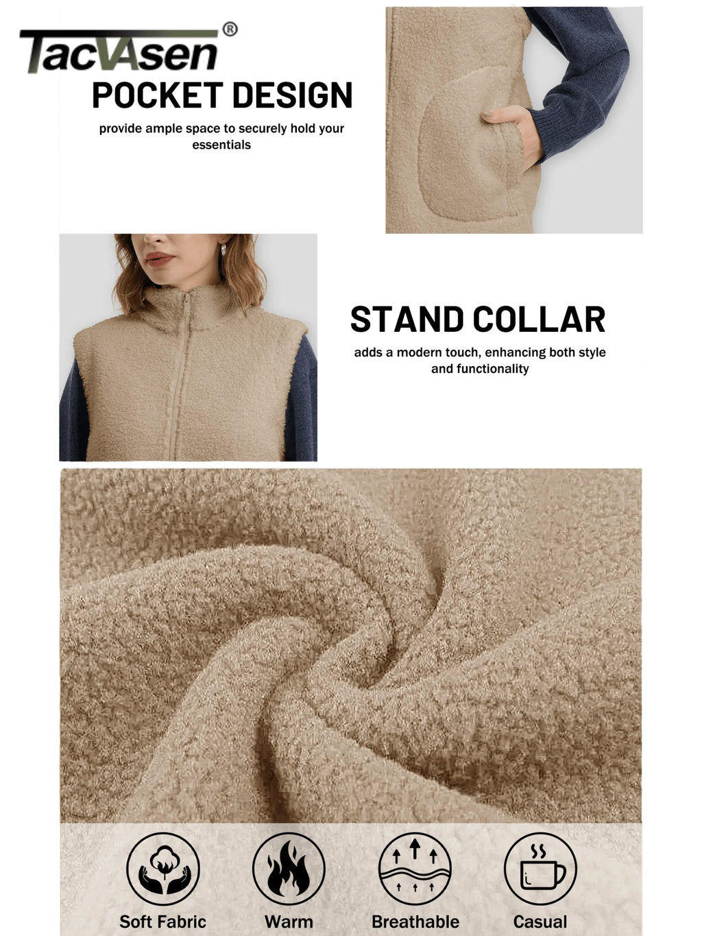 TACVASEN Polar Fleece Vests Women Fall Winter Lightweight Stand Collar Waistcoats Warm Soft 4 Pockets Sleeveless Outwear Jackets - Matrix Studios
