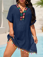 MOXDOWomen's Plus Size Bohemian Crochet Beach Dress, Loose Flowy Vacation Cover-up with Tassels - Matrix Studios