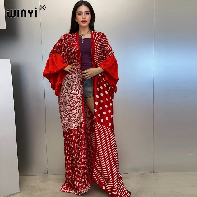 WINYI Summer Kimono Party Dress Beach Wear Swim Suit Cover Up Africa Women Boho Puff(ed) Sleeves Cardigan Sexy Holiday Kaftan - Matrix Studios
