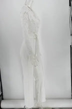 White Jumpsuit Women Overalls Elegant Lace Long One Piece High Waist Feather Y2k Sexy Wedding Party Night Evening Rompers - Matrix Studios