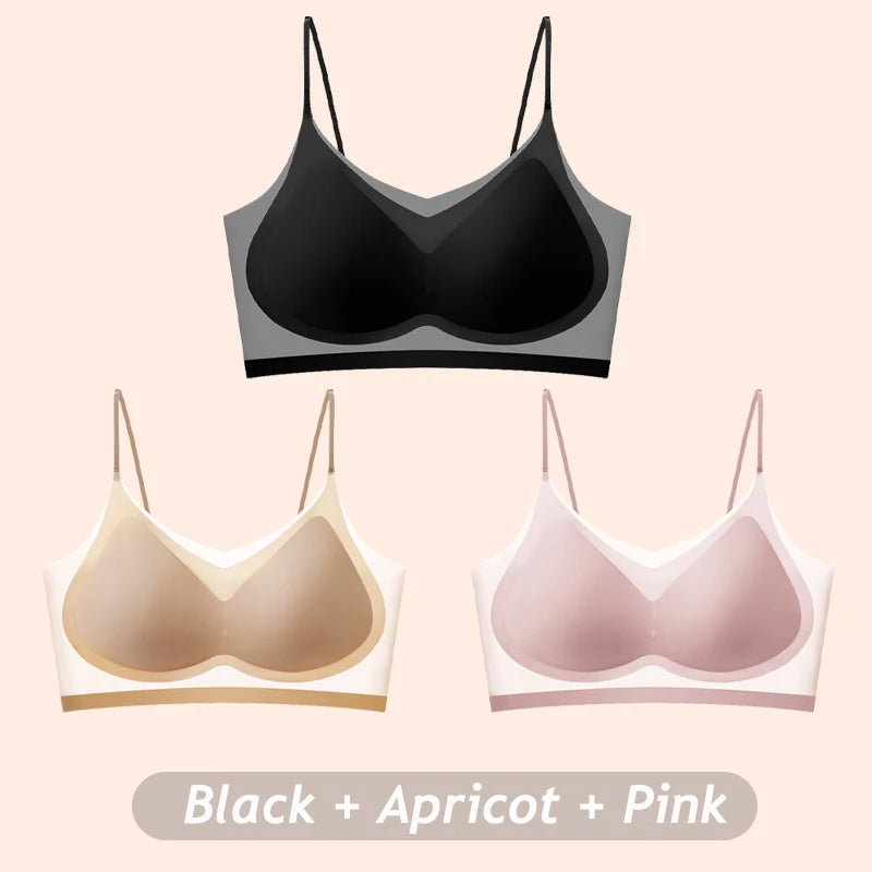 3PCS Ultra-Thin Breathable Ice Silk Bras Women's Seamless Back Halter Vest Wrap Bras Chest Gather Together Light Breathable Tops - Matrix Studios