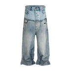 PFNW Niche Colorblock Patchwork Wide Leg Blue Jeans Men's Spring 2025 New Straight Double Waist Design Denim Trousers 28W6048 - Matrix Studios