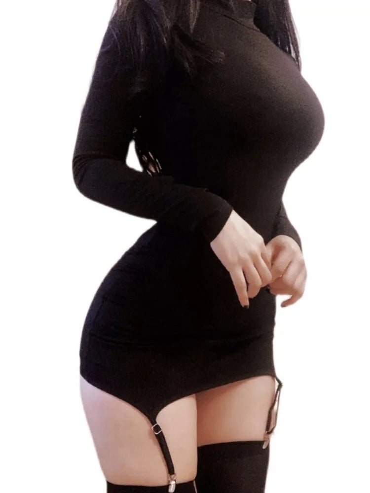 WOMENGAGA Sexy Long Sleeve Mini Dress Socks NEW High Waist Thin O Neck Elegant Fairy Women Korean Hot Sexy Dresses autumn 763G - Matrix-studios.com