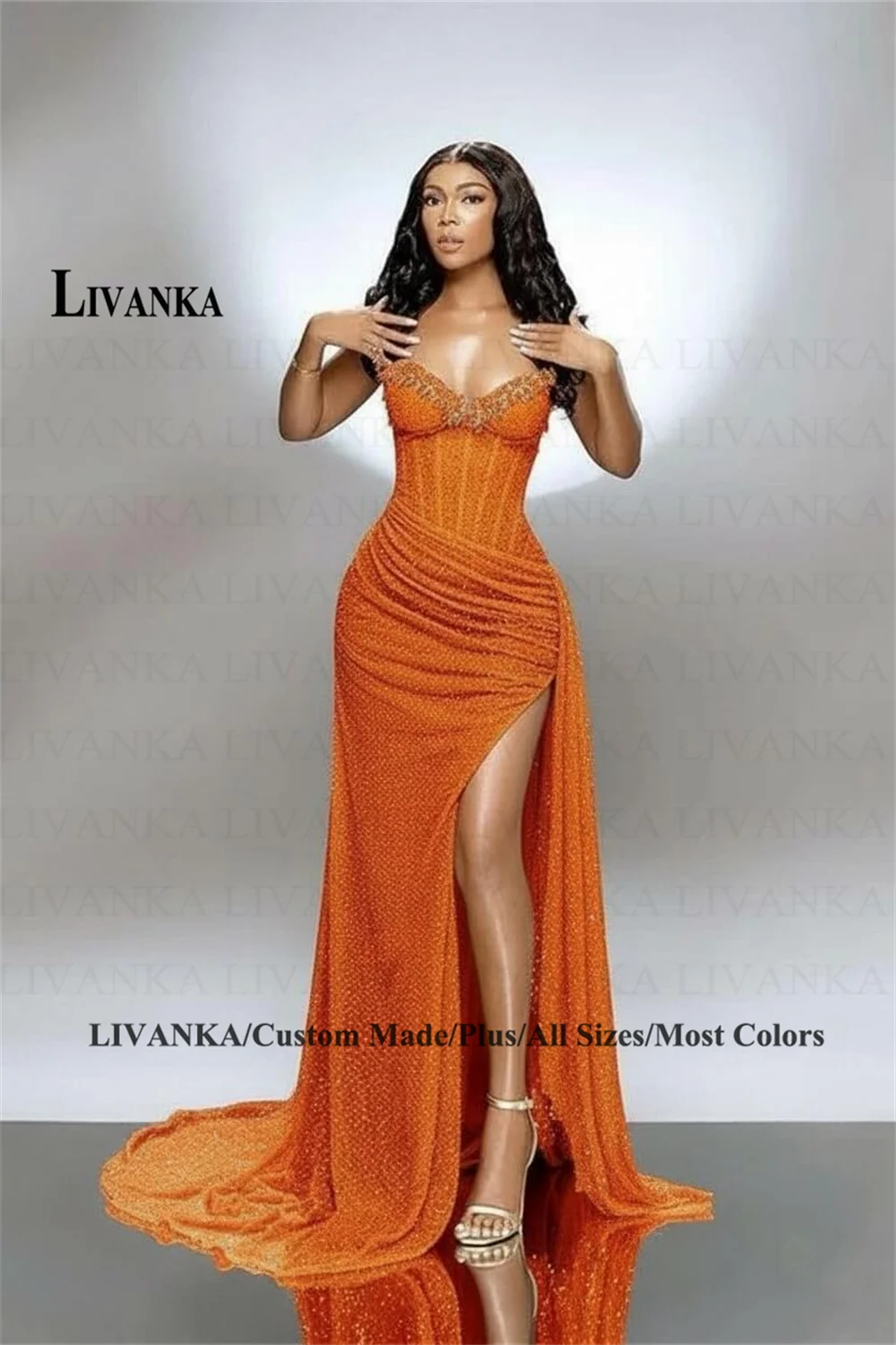 LIVANKA Sweetheart Neck Mermaid Evening Dresses Side High Split Floor-Length Prom Dresses Beading Customized Vestidos De Fiesta - Matrix Studios