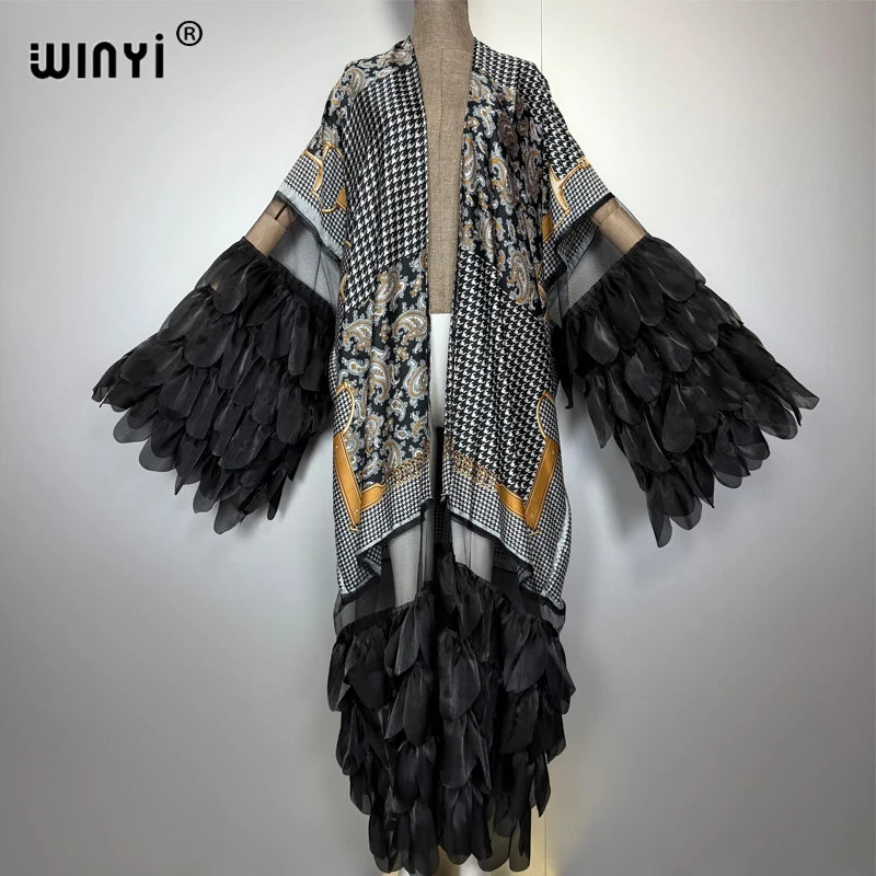 WINYI Catwalk Sexy Kimono Women Print Coat Long Sleeve Cardigan Abaya Dubai Luxury Beachwear Cover Up Boho Dress Holiday Caftan - Matrix Studios