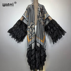 WINYI Catwalk Sexy Kimono Women Print Coat Long Sleeve Cardigan Abaya Dubai Luxury Beachwear Cover Up Boho Dress Holiday Caftan - Matrix Studios