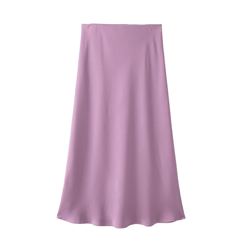 Willshela 2024 Black Satin Skirt Woman High Waist Elegant Long Skirts For Women Fashion Summer Midi Skirt Office Women's Skirts - Matrix-studios.com