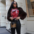 Patchwork Fur Leather Short Jacket Woman Lapel Zipper Belt Long Sleeve Straight Street Coat Casual Versatile Women's New Jackets - Matrix Studios