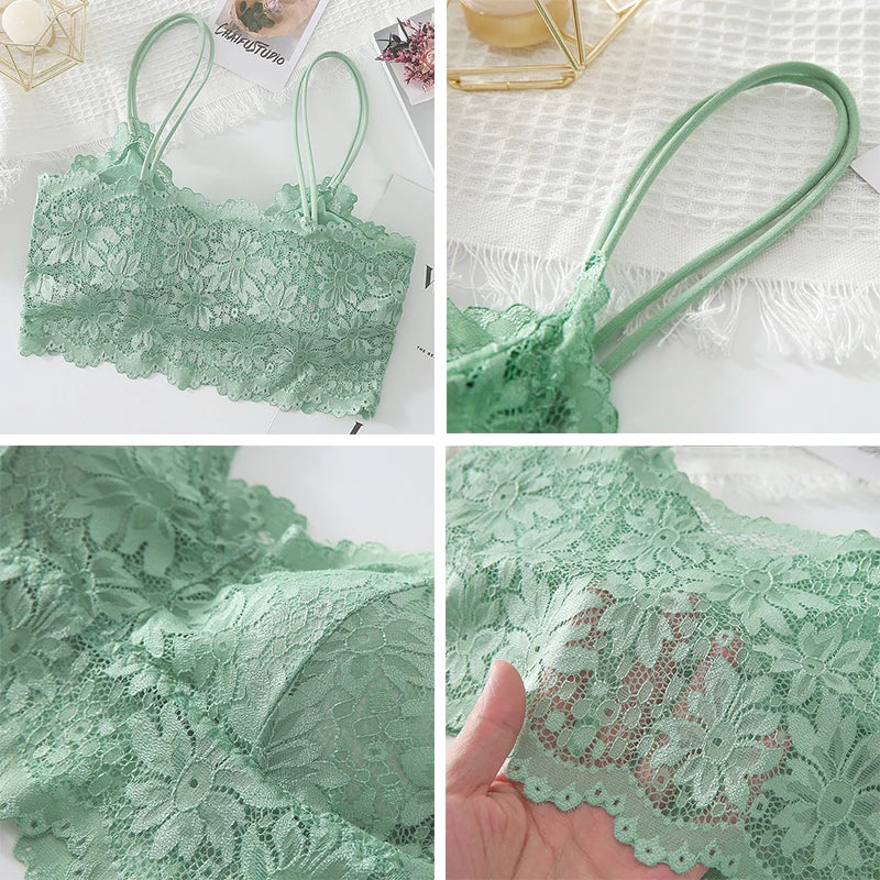 New Women Lace Bras Top Comfortable Bralette Solid Color Sexy Underwear Vest Female Hollow Out Wireless Lingerie Seamless Bra - Matrix Studios