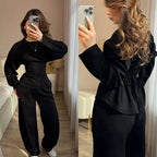 Zekye Women's Matching Sets Crew Neck Long Sleeve Simple Top Slim Trend Wide Leg Pants Set Women's Tracksuit 2026 Femme - Matrix-studios.com