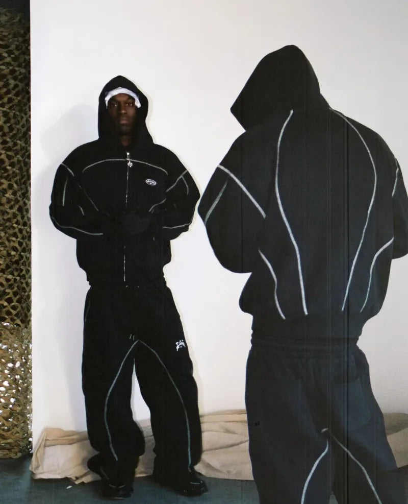European and American fashion brand top personality line men hoodie high street trend casual sports suit couple loose clothing