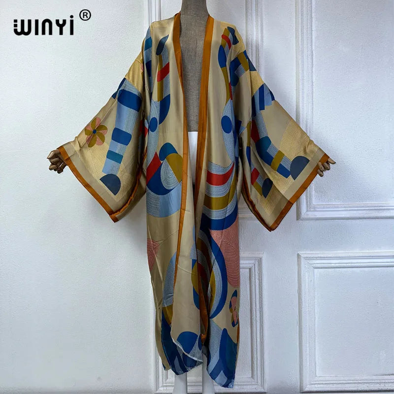WINYI Summer Bohemian Kimono Beach Cover-Up Swim Suit Elegant African Women Boho Cardigan Sexy Holiday Long Sleeve Beach Dress - Matrix Studios