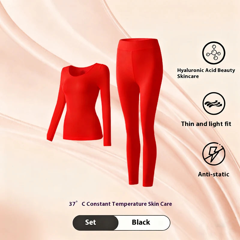 Winter Seamless Fleece Warm Leggings Female casual warm top Ladies Thermal Underwear 2pcs Set Slim Thin  Sports Fitness Leggings - Matrix-studios.com