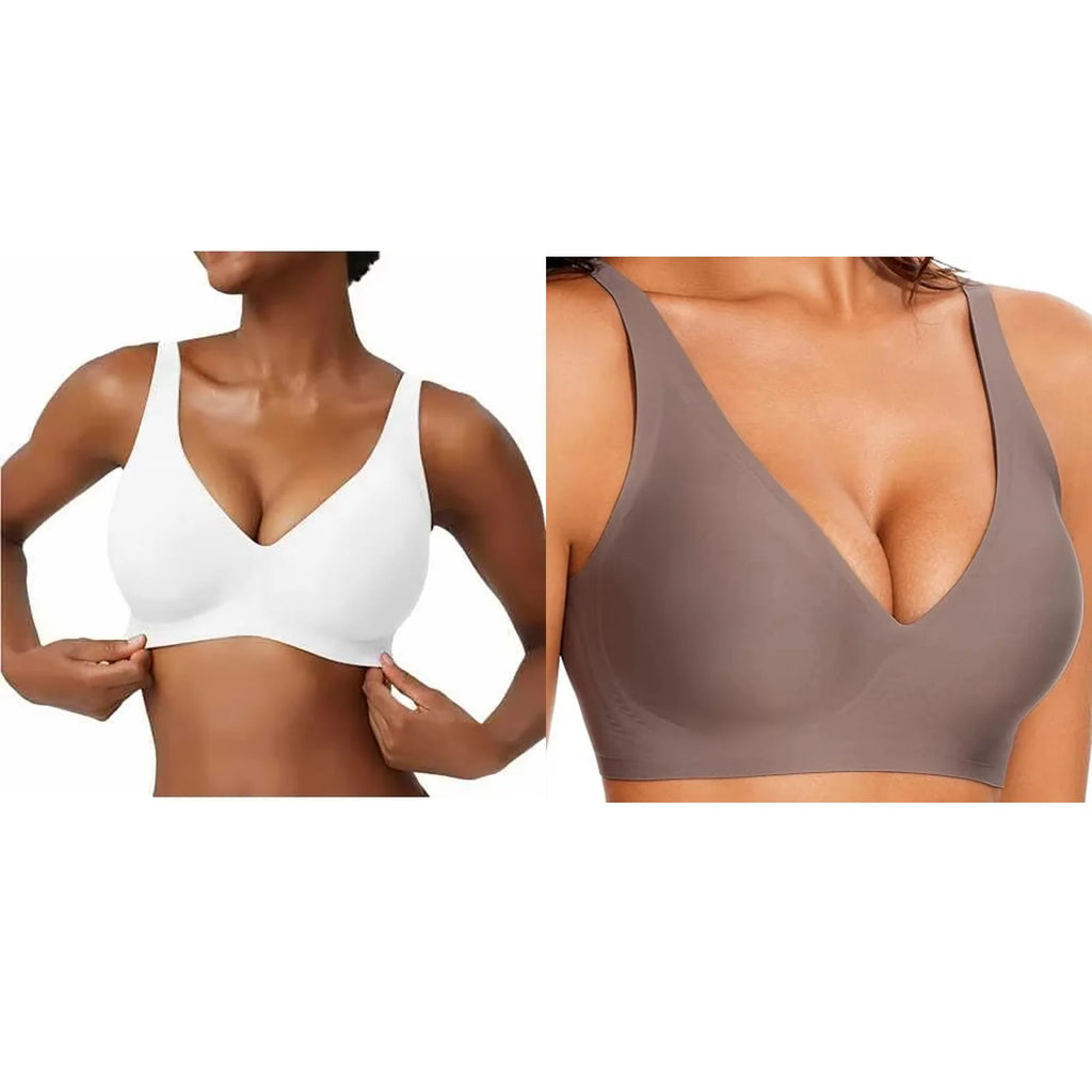 Women's Seamless Pink Leopard Print Bra Wire-Free Bra Full Cup Soft Thin Mold Support Jelly Beauty Breathable Deep V Push Up Bra - Matrix Studios