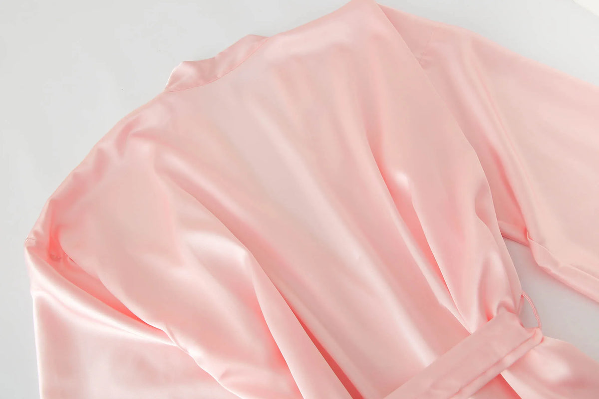Wedding Party Team Bride Robe With Black Letters Kimono Satin Pajamas Bridesmaid Bathrobe SP2000 - Matrix-studios.com