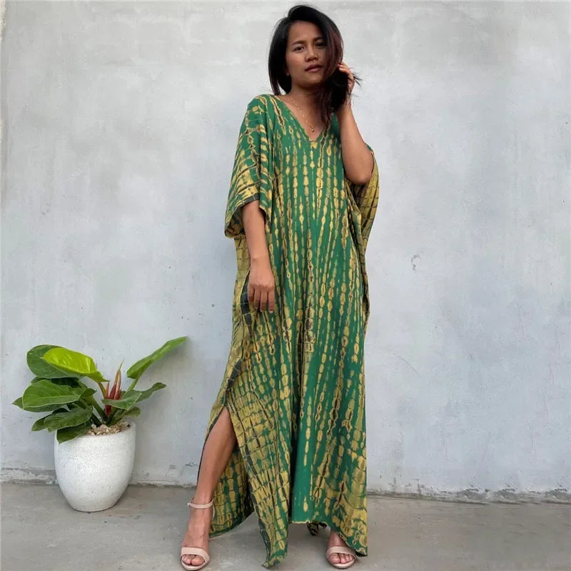 2026 Summer Bohemian Striped Print Women Beach Dress Bathing Suit Cover Up Summer Tunic for Woman Beachwear Robe De Plage Kaftan - Matrix Studios