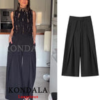 KONDALA Casual Chic Wide Leg Pants Women Office Lady Pockets Pleated Long Trousers Fashion 2026 Spring Summer Streetwear Pants
