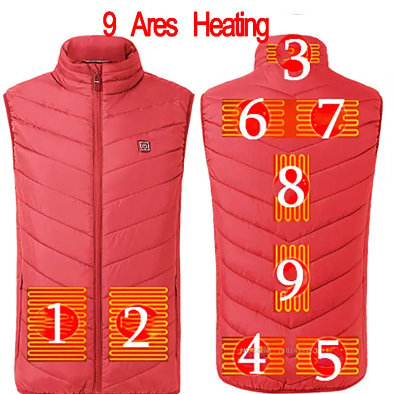 13 PCS Heated vest Jacket Fashion Men Women Coat Intelligent USB Electric Heating Thermal Warm Clothes Winter Heated Vest 열선조끼 - Matrix Studios