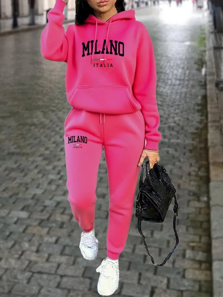 MILANO Pants Sets for Women Clothing High quality Sweatshirt Sweatpant Hoodie Suit 2 Piece Autumn Winter Outfits Woman Tracksuit - Matrix-studios.com