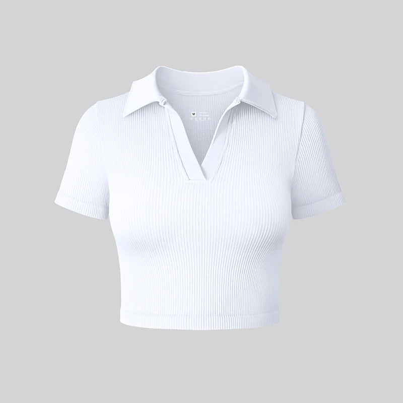 Women's T Shirt Sexy Short Sleeved Polo Shirt Casual Sports Tennis Shirt Tight Fit Fitness Yoga Top Ladies Top - Matrix-studios.com